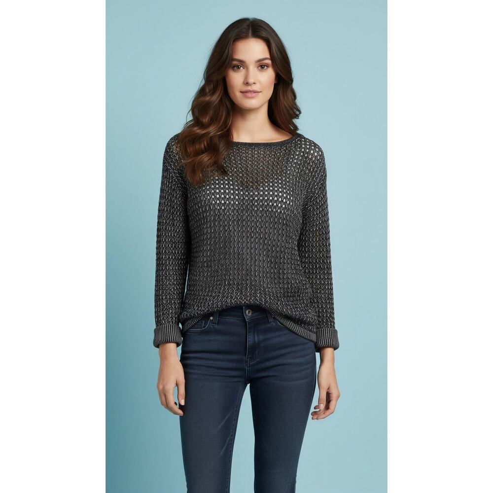 Lulu-B Sweater Womens‎ Size Small Black & White Marled Open-Knit Pullover Top